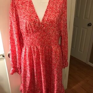 Chic Red Floral Long Sleeve Dress